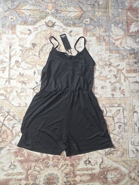 Black Sleeveless V-Neck Romper with Elastic Waist
